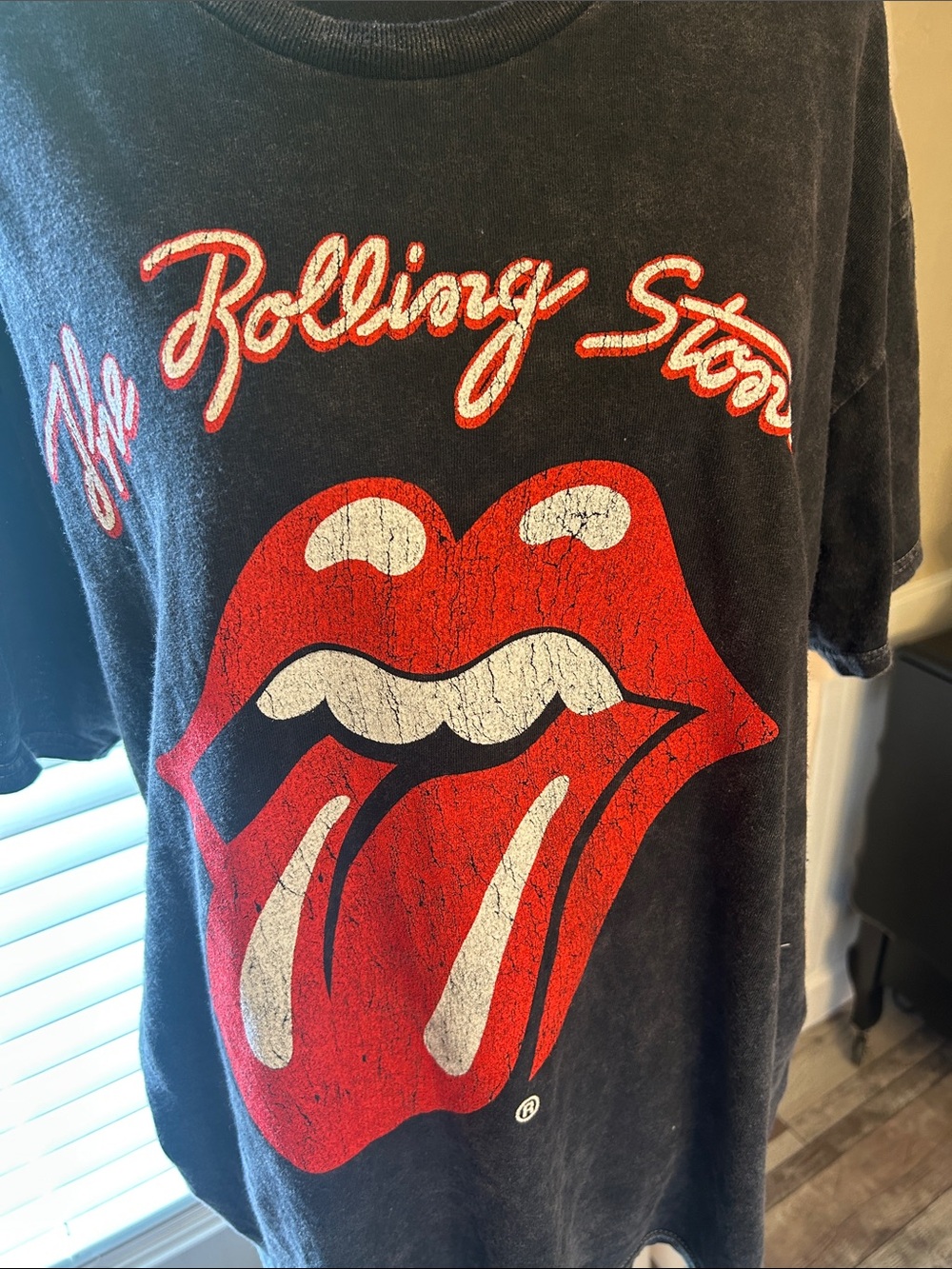 the Rolling Stones Black T-Shirt with Red Tongue Logo